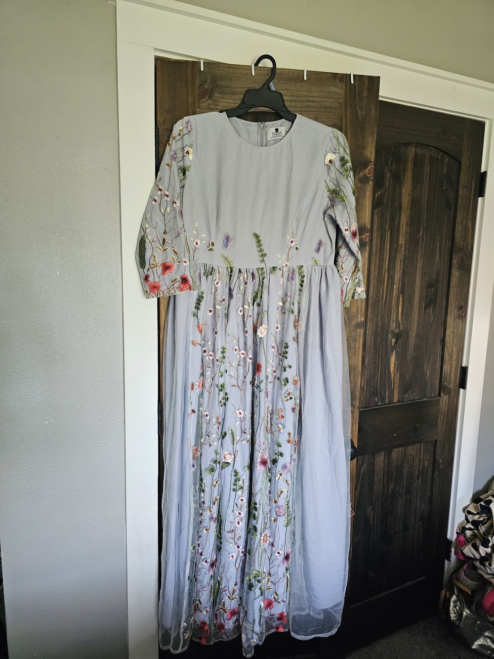 Dainty Jewls Embroidered Floral Maxi Dress in Light Blue